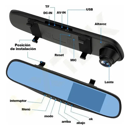 Dashcam retrovisor 12" 4K + cámara trasera Full HD+ visión nocturna