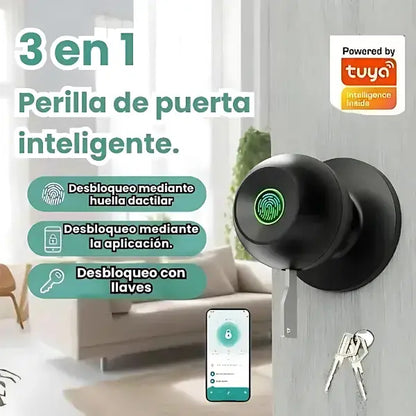 Cerradura biométrica 3 en 1 con desbloqueo rápido + control por app + llave mecánica