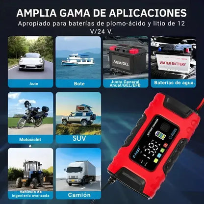 Cargador Portatil Inteligente 12V 6A con Protección Total para Auto y Moto