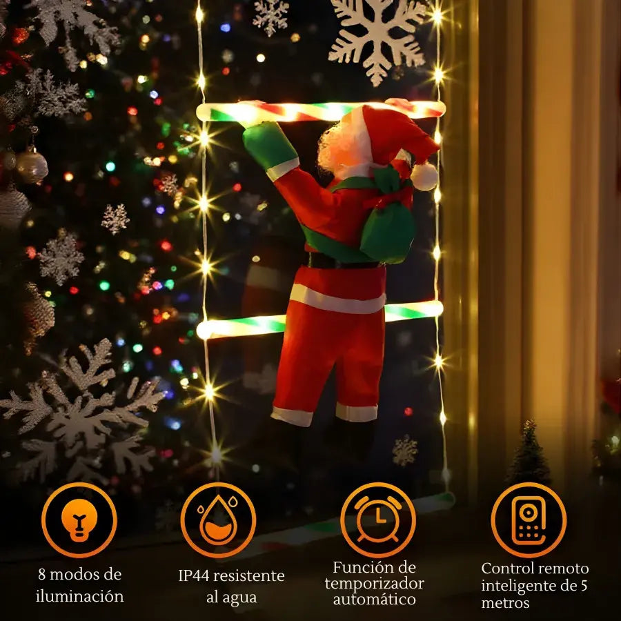 Santa trepador con luces LED + diseño artesanal premium + espíritu navideño brillante