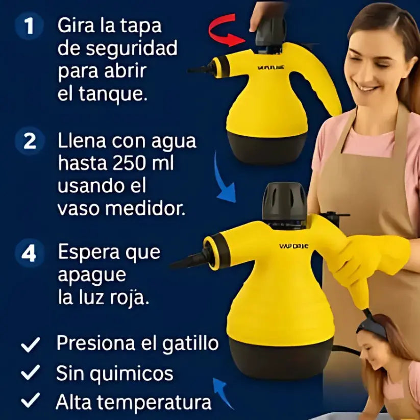 Limpiador a Vapor Profesional 1000W + 10 accesorios multifuncionales + Video de uso