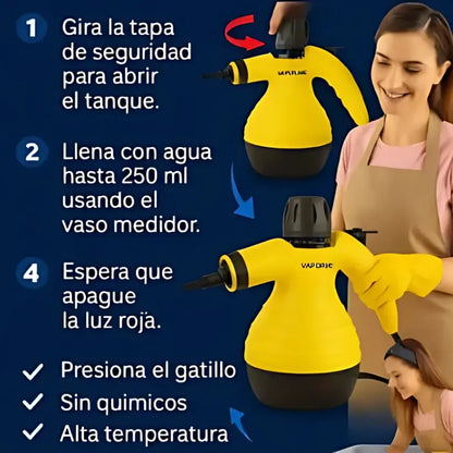 Limpiador a Vapor Profesional 1000W + 10 accesorios multifuncionales + Video de uso
