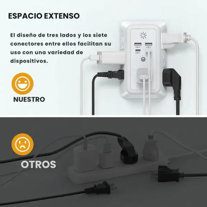 Multipower 11 en 1 de lujo con 7 tomas + 4 USB de carga rápida + luz LED inteligente