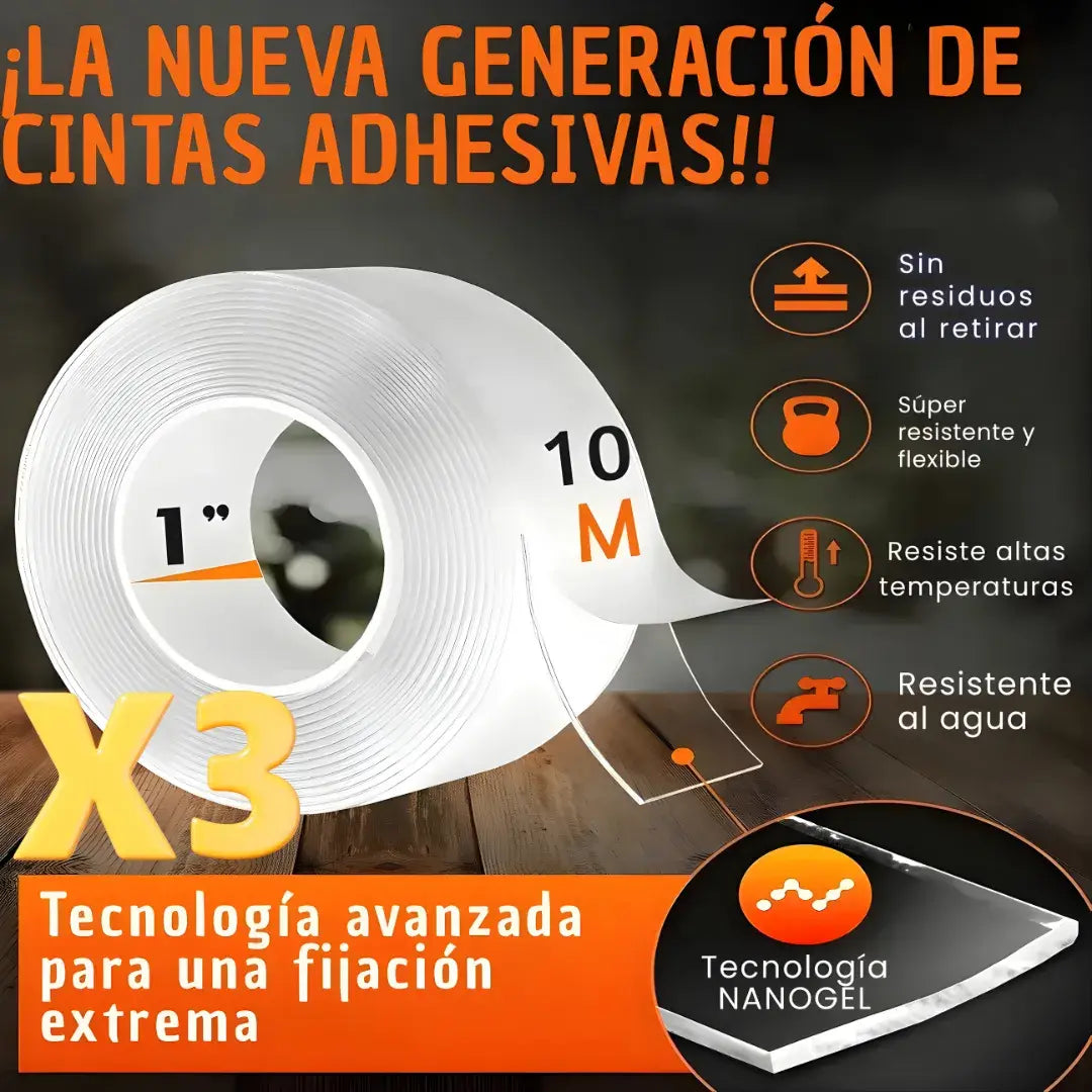 Cinta de Gel UltraGrip™ + adhesión extrema + reutilizable y sin residuos - Promo 3 X 1