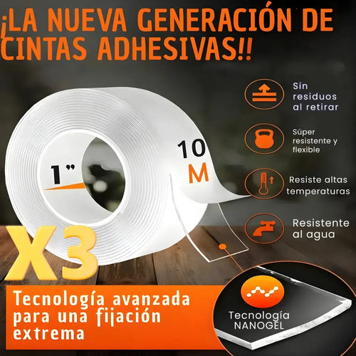 Cinta de Gel UltraGrip™ + adhesión extrema + reutilizable y sin residuos - Promo 3 X 1