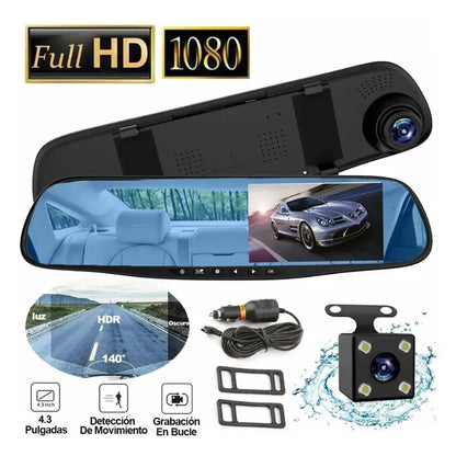 Dashcam retrovisor 12" 4K + cámara trasera Full HD+ visión nocturna