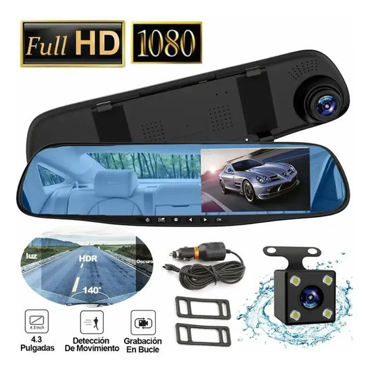Dashcam retrovisor 12" 4K + cámara trasera Full HD+ visión nocturna