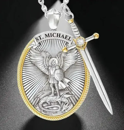 Collar San Miguel Arcángel en Acero 316L + Grabado de Lujo + Estuche Exclusivo