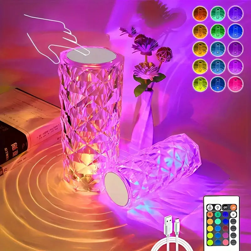 Lámpara de Cristal 3D Táctil | 16 Colores | Diseño Diamante | USB | -35%
