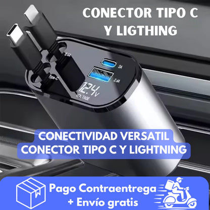 Cargador de Auto Premium con Carga Rápida QC 3.0 + USB-C | Triple Puerto Inteligente + Protección Avanzada + Diseño Compacto de Lujo