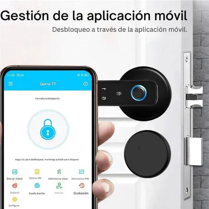 Cerradura Biométrica 4 en 1 con App + Alarma Inteligente + Acabado Premium