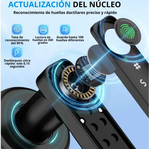 Cerradura Biométrica 4 en 1 con App + Alarma Inteligente + Acabado Premium