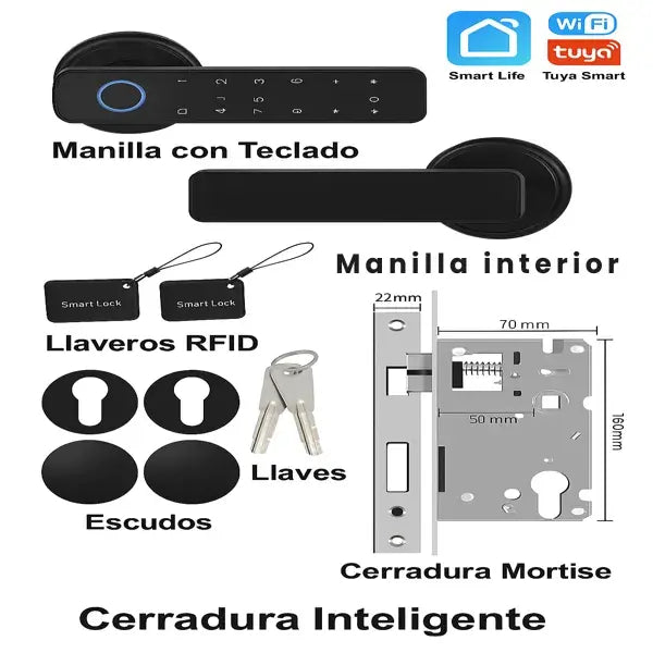 Cerradura Biométrica 4 en 1 con App + Alarma Inteligente + Acabado Premium