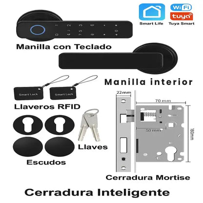 Cerradura Biométrica 4 en 1 con App + Alarma Inteligente + Acabado Premium