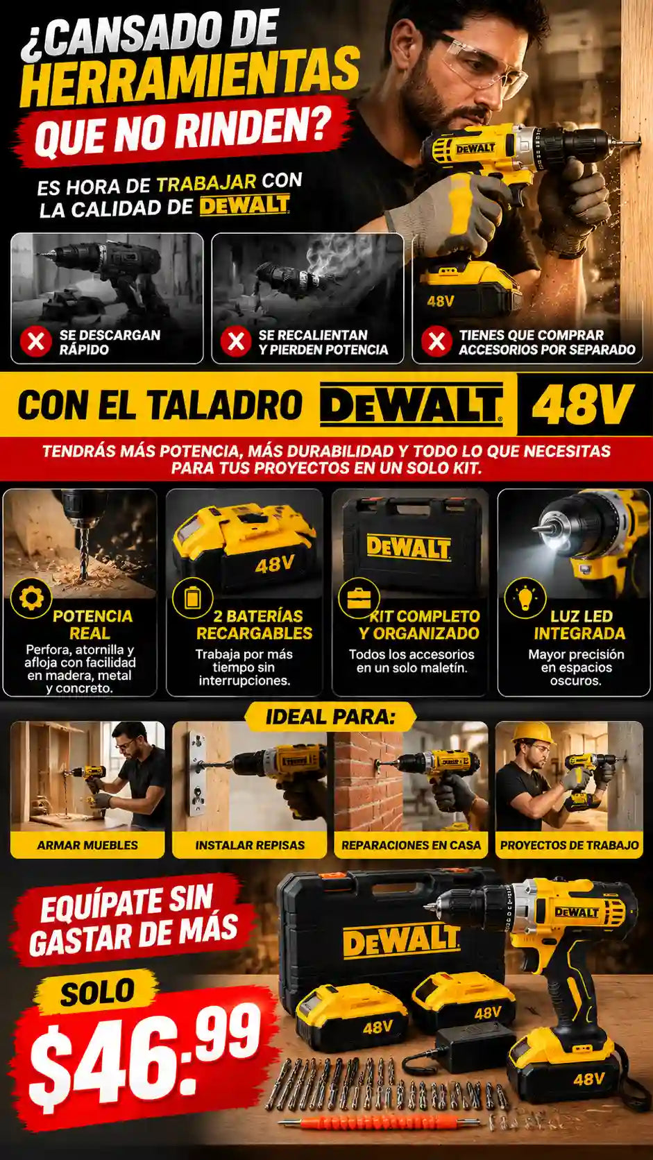 Taladro Profesional DeWalt + Maletín Rígido de Uso Alto Impacto y Kit ...