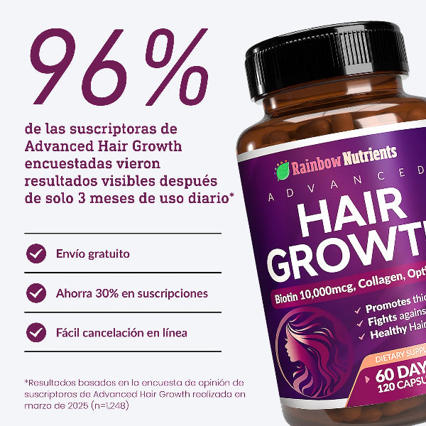 Hair Growth Advanced: Suplemento premium anticaída fórmula clínica con biotina y colágeno