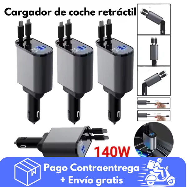 Cargador de Auto Premium con Carga Rápida QC 3.0 + USB-C | Triple Puerto Inteligente + Protección Avanzada + Diseño Compacto de Lujo