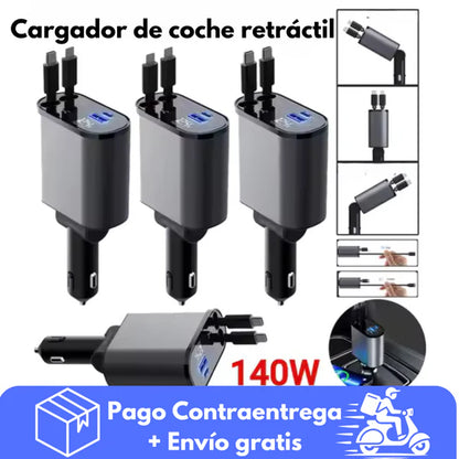 Cargador de Auto Premium con Carga Rápida QC 3.0 + USB-C | Triple Puerto Inteligente + Protección Avanzada + Diseño Compacto de Lujo