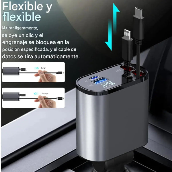 Cargador de Auto Premium con Carga Rápida QC 3.0 + USB-C | Triple Puerto Inteligente + Protección Avanzada + Diseño Compacto de Lujo