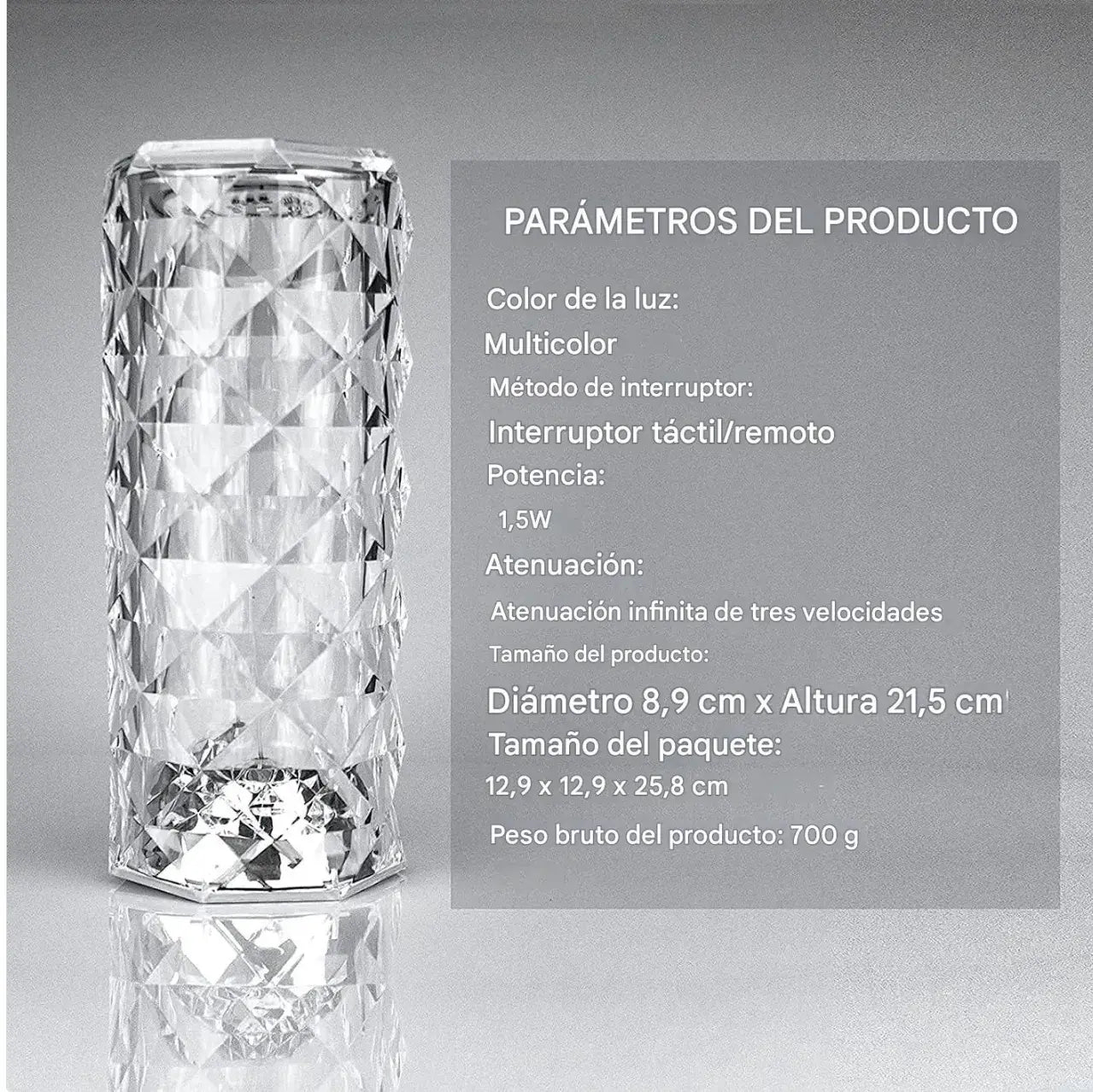 Lámpara de Cristal 3D Táctil | 16 Colores | Diseño Diamante | USB | -35%